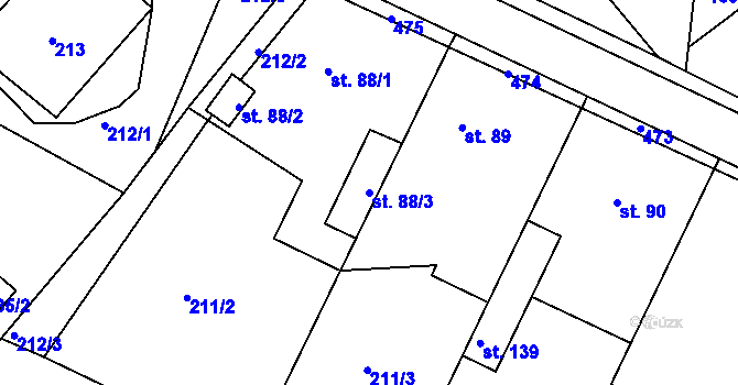 Parcela st. 88/3 v KÚ Tuchoraz, Katastrální mapa