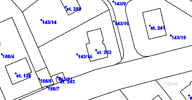 Parcela st. 263 v KÚ Tuchoraz, Katastrální mapa