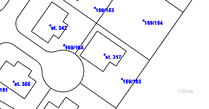 Parcela st. 317 v KÚ Tuchoraz, Katastrální mapa