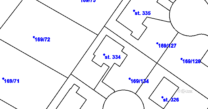 Parcela st. 334 v KÚ Tuchoraz, Katastrální mapa