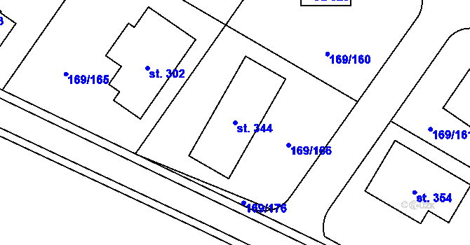 Parcela st. 344 v KÚ Tuchoraz, Katastrální mapa