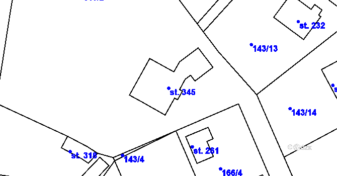 Parcela st. 345 v KÚ Tuchoraz, Katastrální mapa