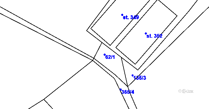 Parcela st. 62/1 v KÚ Tuchoraz, Katastrální mapa