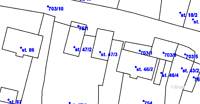 Parcela st. 47/3 v KÚ Třeskonice, Katastrální mapa