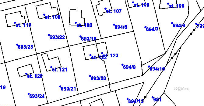 Parcela st. 123 v KÚ Třeskonice, Katastrální mapa