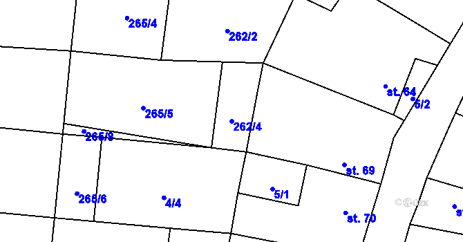 Parcela st. 262/4 v KÚ Třeskonice, Katastrální mapa