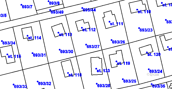 Parcela st. 693/27 v KÚ Třeskonice, Katastrální mapa