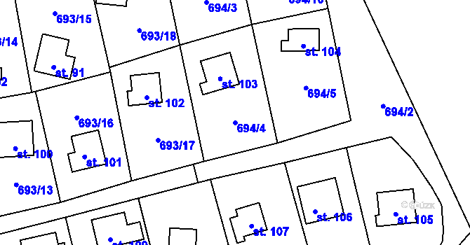 Parcela st. 694/4 v KÚ Třeskonice, Katastrální mapa