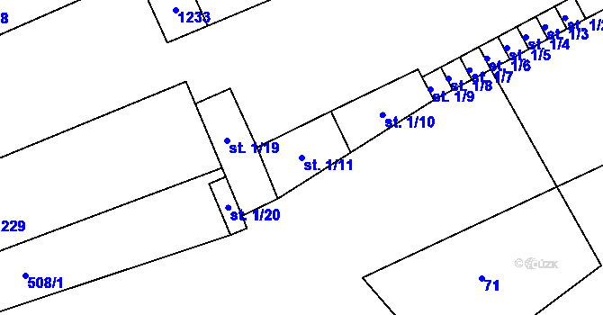 Parcela st. 1/11 v KÚ Tuchořice, Katastrální mapa