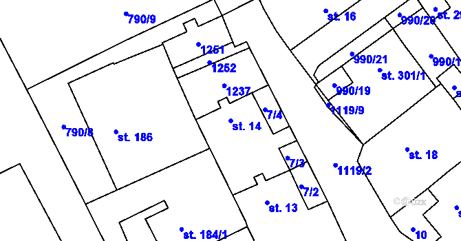 Parcela st. 14 v KÚ Tuchořice, Katastrální mapa