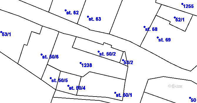 Parcela st. 50/2 v KÚ Tuchořice, Katastrální mapa