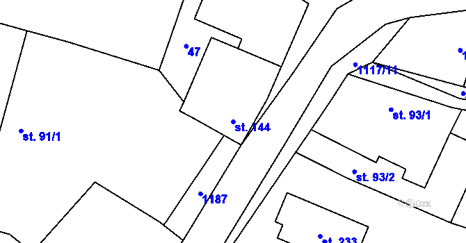 Parcela st. 144 v KÚ Tuchořice, Katastrální mapa