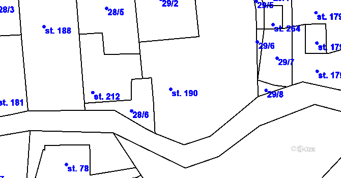 Parcela st. 190 v KÚ Tuchořice, Katastrální mapa