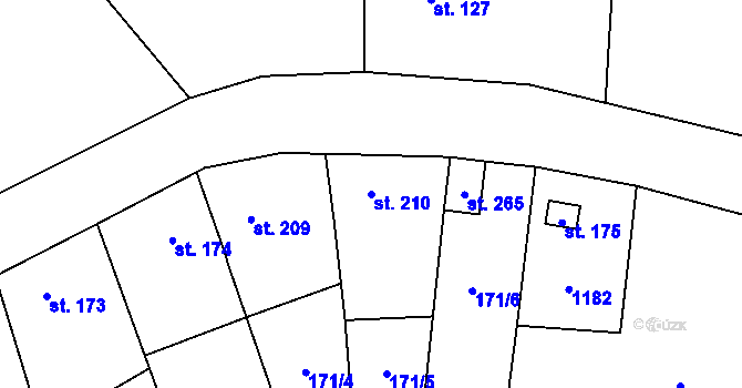 Parcela st. 210 v KÚ Tuchořice, Katastrální mapa