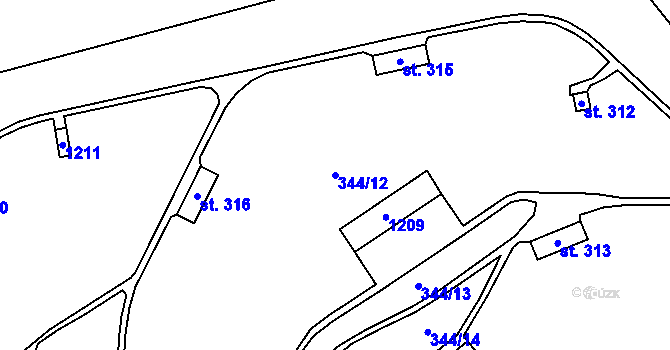 Parcela st. 344/12 v KÚ Tuchořice, Katastrální mapa