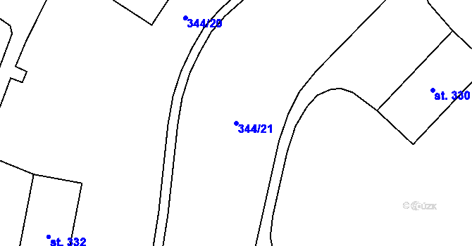 Parcela st. 344/21 v KÚ Tuchořice, Katastrální mapa