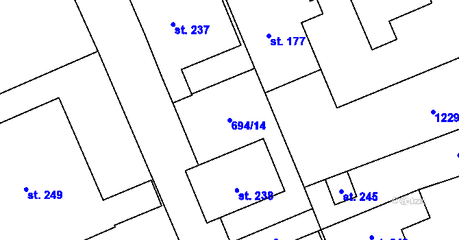 Parcela st. 694/14 v KÚ Tuchořice, Katastrální mapa