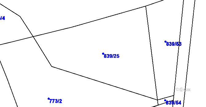 Parcela st. 839/25 v KÚ Tuchořice, Katastrální mapa