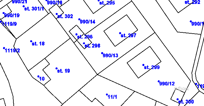 Parcela st. 990/13 v KÚ Tuchořice, Katastrální mapa