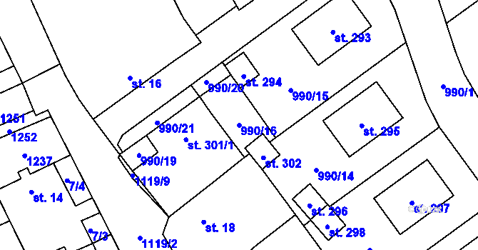 Parcela st. 990/16 v KÚ Tuchořice, Katastrální mapa
