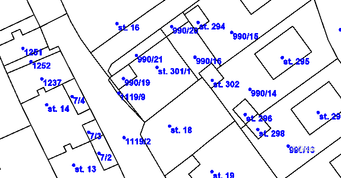 Parcela st. 990/18 v KÚ Tuchořice, Katastrální mapa