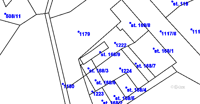 Parcela st. 168/9 v KÚ Tuchořice, Katastrální mapa