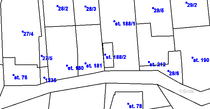 Parcela st. 188/2 v KÚ Tuchořice, Katastrální mapa