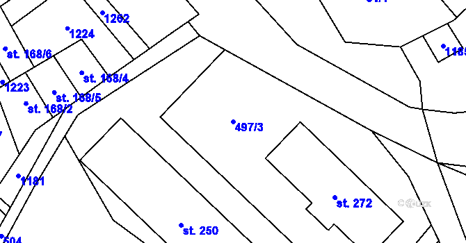 Parcela st. 497/3 v KÚ Tuchořice, Katastrální mapa