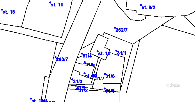 Parcela st. 10 v KÚ Tlustovousy, Katastrální mapa