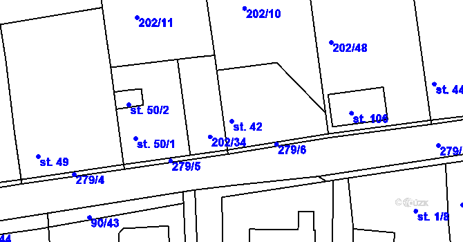 Parcela st. 42 v KÚ Tlustovousy, Katastrální mapa