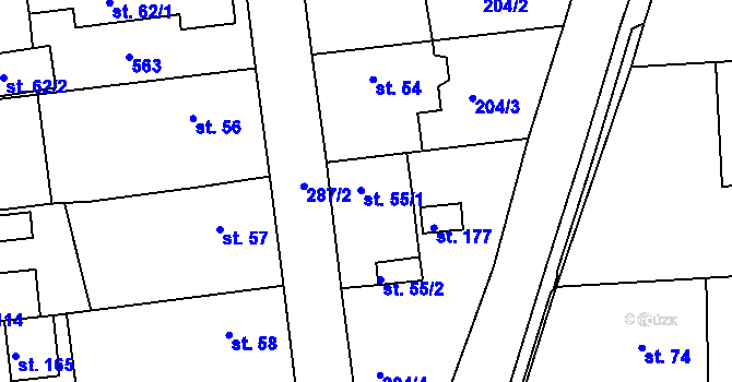 Parcela st. 55 v KÚ Tlustovousy, Katastrální mapa