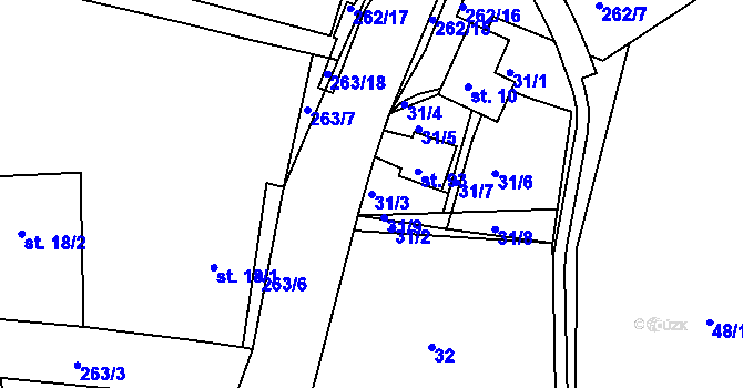 Parcela st. 31/3 v KÚ Tlustovousy, Katastrální mapa