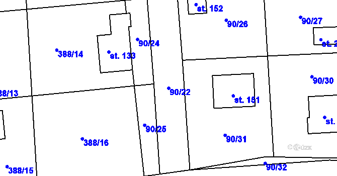 Parcela st. 90/22 v KÚ Tlustovousy, Katastrální mapa