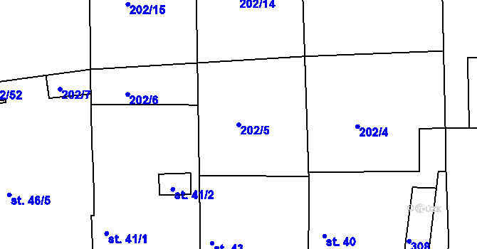 Parcela st. 202/5 v KÚ Tlustovousy, Katastrální mapa