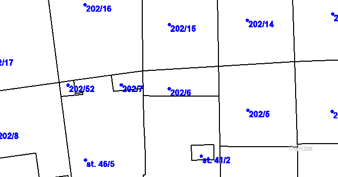 Parcela st. 202/6 v KÚ Tlustovousy, Katastrální mapa