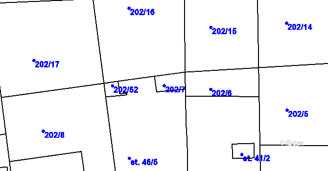 Parcela st. 202/7 v KÚ Tlustovousy, Katastrální mapa