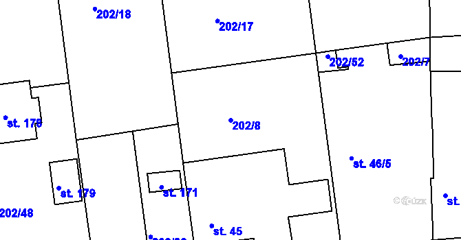Parcela st. 202/8 v KÚ Tlustovousy, Katastrální mapa