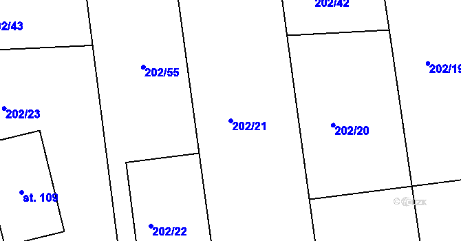 Parcela st. 202/21 v KÚ Tlustovousy, Katastrální mapa