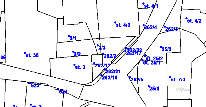 Parcela st. 262/2 v KÚ Tlustovousy, Katastrální mapa