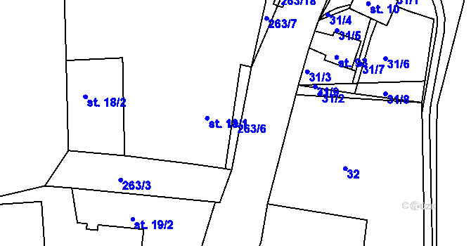 Parcela st. 263/6 v KÚ Tlustovousy, Katastrální mapa