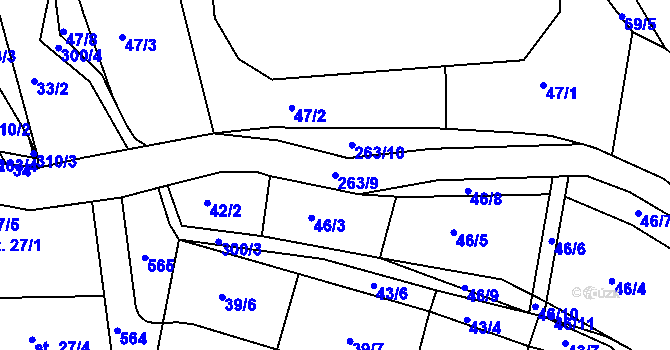 Parcela st. 263/9 v KÚ Tlustovousy, Katastrální mapa
