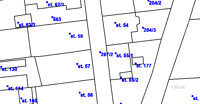 Parcela st. 287/2 v KÚ Tlustovousy, Katastrální mapa