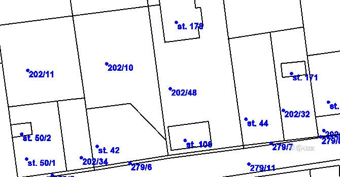 Parcela st. 202/48 v KÚ Tlustovousy, Katastrální mapa