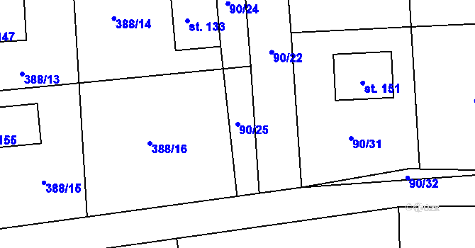 Parcela st. 90/25 v KÚ Tlustovousy, Katastrální mapa