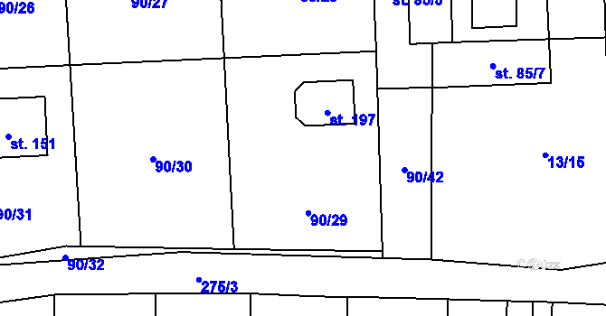 Parcela st. 90/29 v KÚ Tlustovousy, Katastrální mapa
