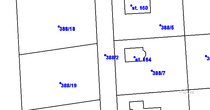 Parcela st. 388/2 v KÚ Tlustovousy, Katastrální mapa