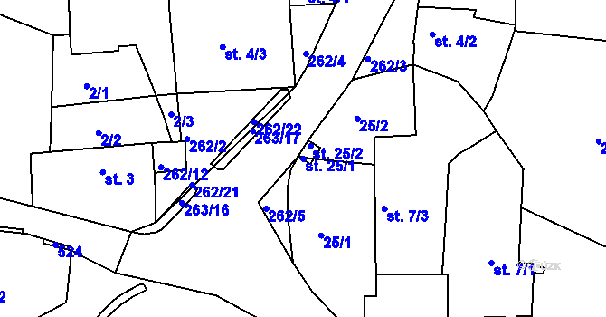Parcela st. 25/1 v KÚ Tlustovousy, Katastrální mapa