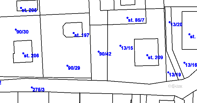 Parcela st. 90/42 v KÚ Tlustovousy, Katastrální mapa