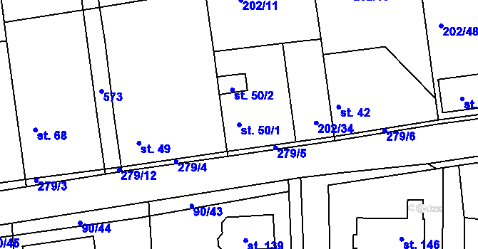 Parcela st. 50/1 v KÚ Tlustovousy, Katastrální mapa