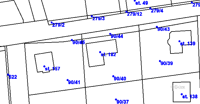 Parcela st. 182 v KÚ Tlustovousy, Katastrální mapa